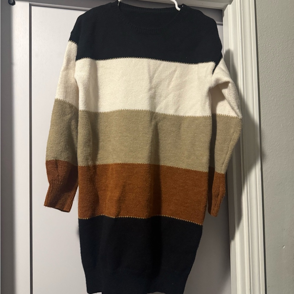 Colorblock Women's Crew Neck Sweater Dress